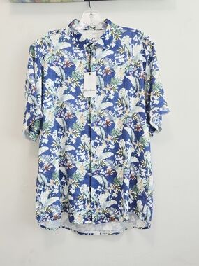 Robert Graham Viscose/Linen Casual Blue Floral Button-Up Shirt Size M New